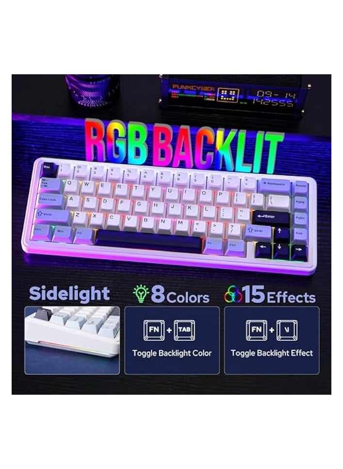 بروماس لوحة مفاتيح F65 ميكانيكية لاسلكية بنسبة 65%، لوحة مفاتيح مخصصة للألعاب قابلة للتبديل السريع مع بطانة من خمس طبقات، إضاءة خلفية RGB، بلوتوث/2.4 جيجا هرتز/USB-C (أزرق فاتح، مفتاح Graywood V3) - Image 5