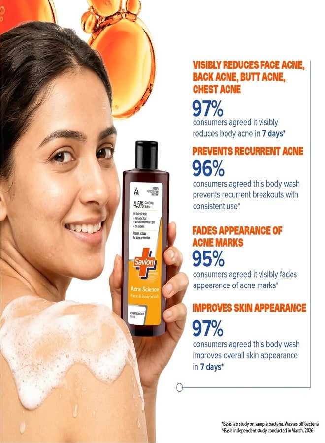 Savlon Acne Science Face & Body Wash 250ml | Fights Acne Causing Bacteria | 1% Salicylic Acid, 1% Lactic Acid, 0.5% Antimicrobial Lipid | Visibly Reduces Body Acne in 7 Days | Dermatologically Tested - Image 2
