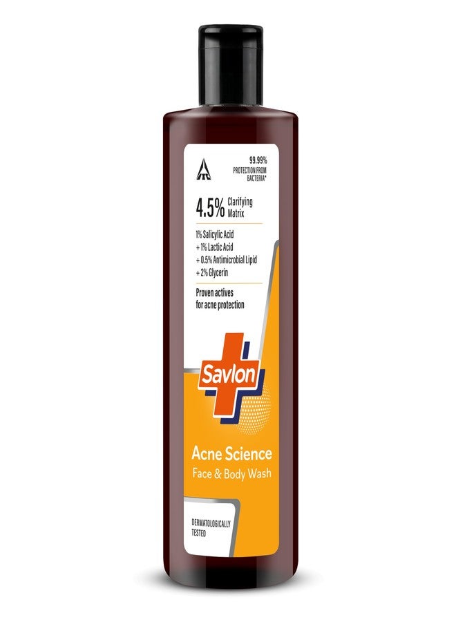Savlon Acne Science Face & Body Wash 250ml | Fights Acne Causing Bacteria | 1% Salicylic Acid, 1% Lactic Acid, 0.5% Antimicrobial Lipid | Visibly Reduces Body Acne in 7 Days | Dermatologically Tested - Image 1