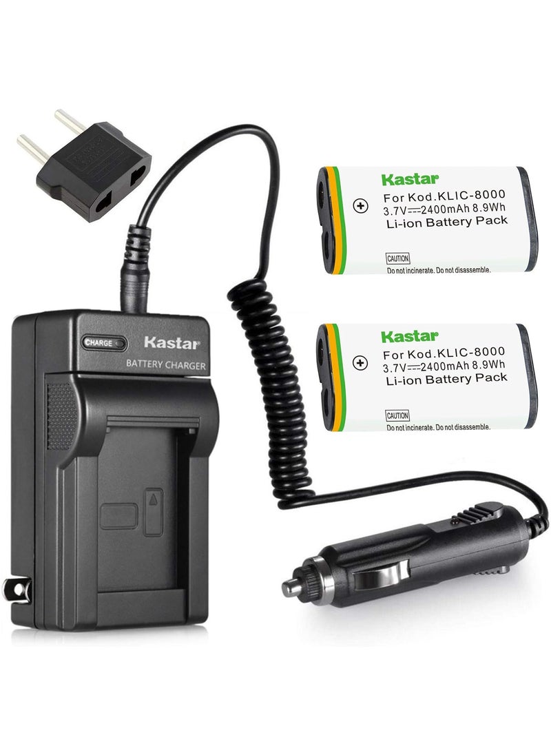 Kastar Kastar Battery 2Pack and Charger Kit for Kodak KLIC8000 K8000 Work with Kodak Z1012 is Z1015 is Z1085 is Z1485 is Z612 Z712 is Z812 is Z8612 is Cameras  - Image 1