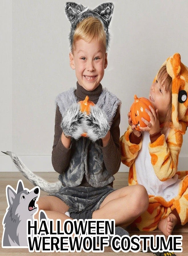Anyumocz 4Pcs Wolf Ears Costume,Werewolf Costume with Headband,Gloves,Tail, for Women,Girls,Halloween Dress-Up Accessories Kit - Image 5
