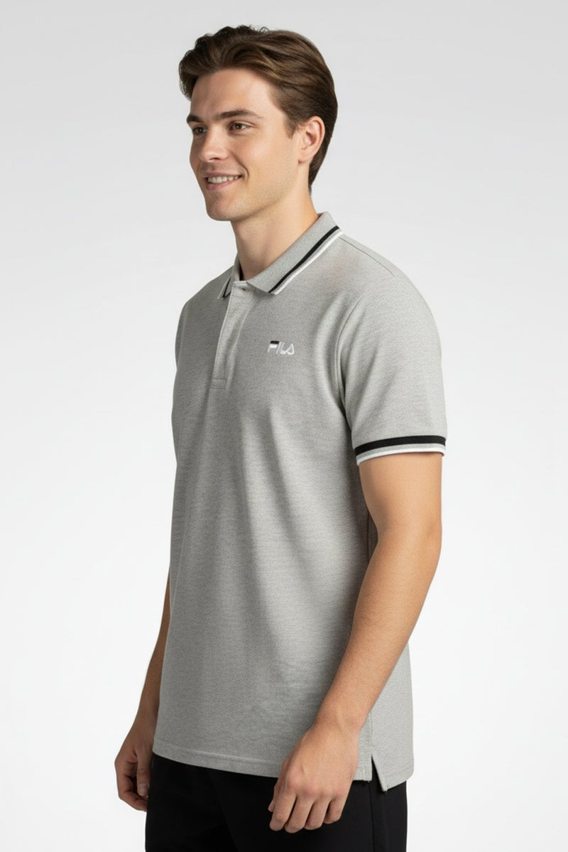 FILA Men Sportswear Fit Short Sleeve Outdoor Polo Shirt, Light Grey - Image 3