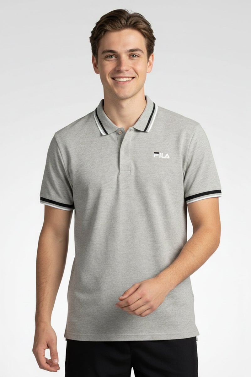 FILA Men Sportswear Fit Short Sleeve Outdoor Polo Shirt, Light Grey - Image 1