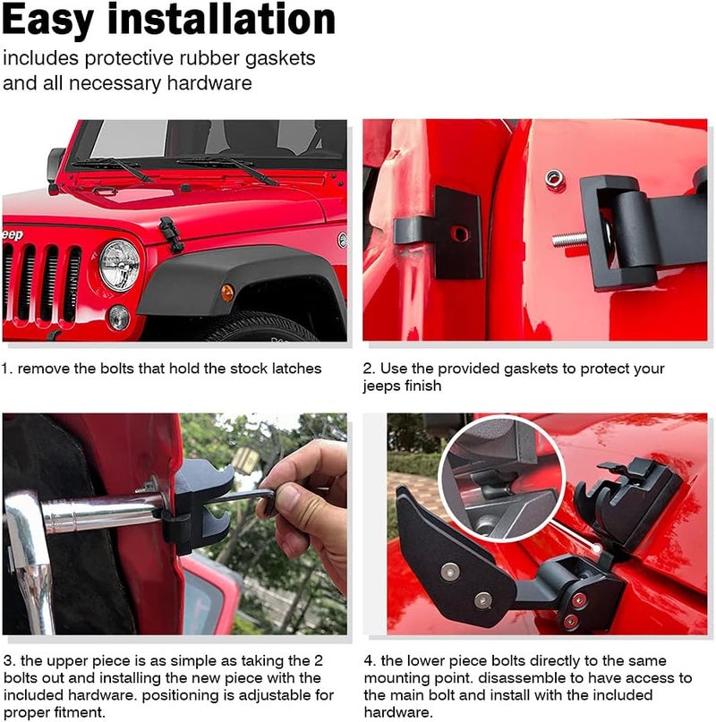 Xprite Aluminum Hood Latches with Star, Adjustable Hood Latch Catches Kit Compatible with Jeep Wrangler JK JKU 2007-2018 & Jeep Wrangler JL JLU 2018-2021 Gladiator JT - Image 4