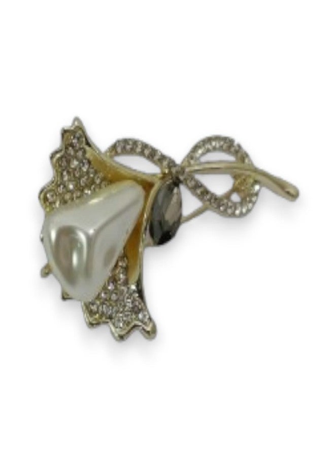 ACCESSHER Women's & Girls Gold-Tone Rose-Shape Rhinestone Brooch & Pin for Saree Pleats Multipurpose Safety Pin for Hijab Dupatta Chunari Scarf Pallu, Wedding Accessory - Image 1