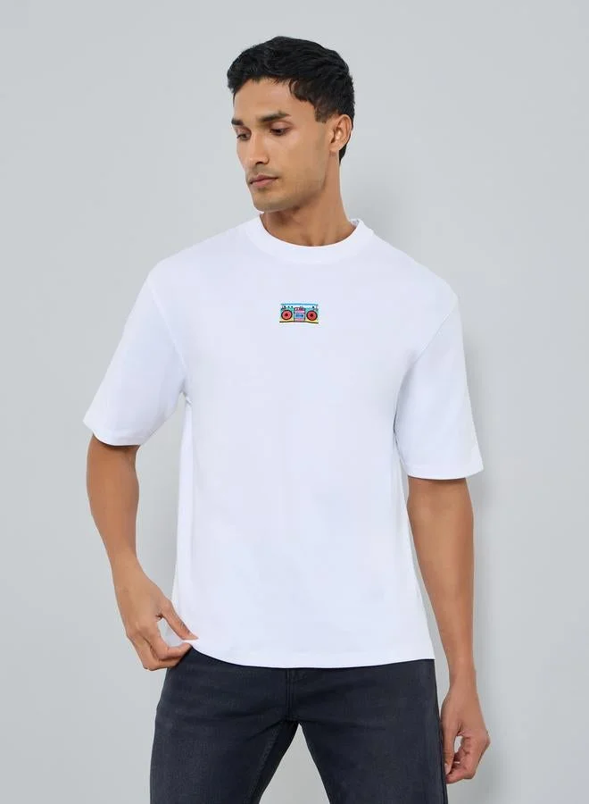 Styli Men White Embroidered Oversized T-Shirt