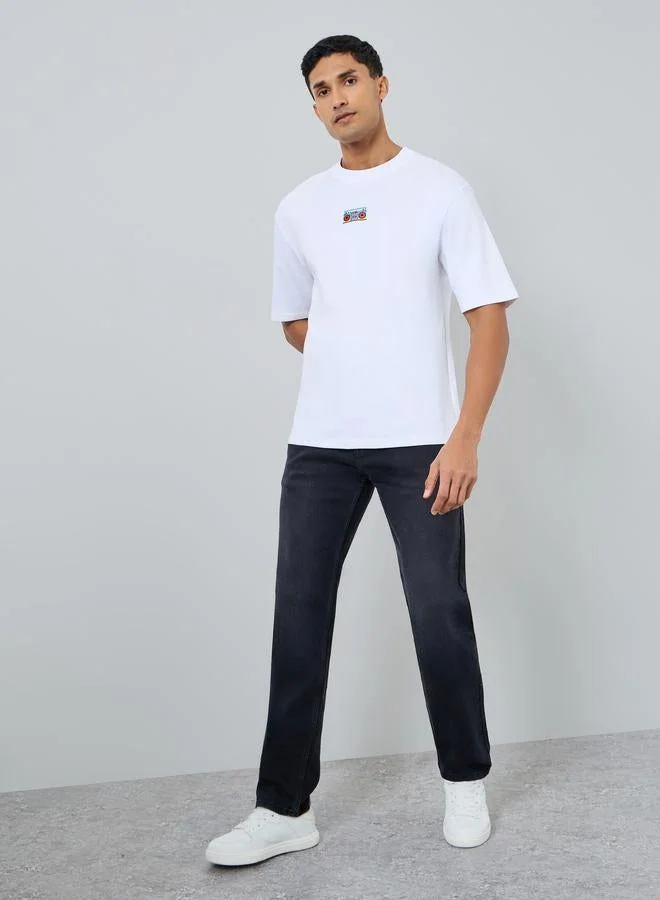 Styli Men White Embroidered Oversized T-Shirt