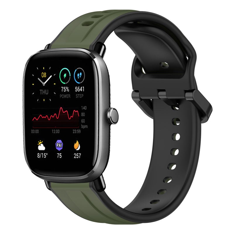erorex For Amazfit Gts 4 Mini 20Mm Convex Loop Two-Color Silicone Watch Band(Dark Green+Black) - Image 1