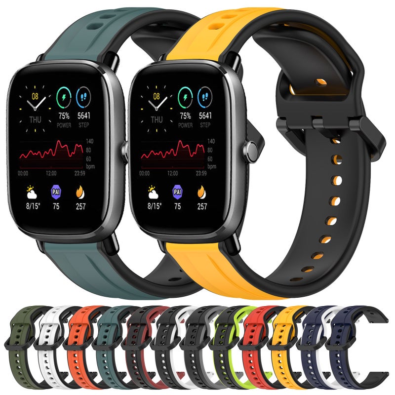 erorex For Amazfit Gts 4 Mini 20Mm Convex Loop Two-Color Silicone Watch Band(Dark Green+Black) - Image 3