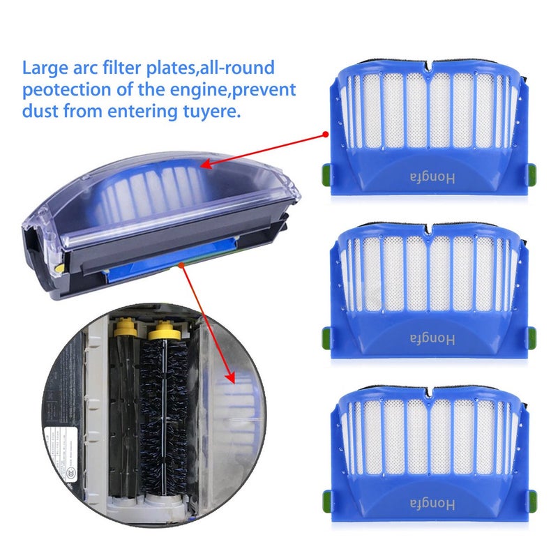Hongfa Replacement Parts Kit for Irobot Roomba 600 Series 694 692 690 680 660 665 651 650 614 & 500 Series 595 585 564,4 Filter,4 Side Brush,2 Pairs Bristle and 2 Flexible Beater Brush - Image 2
