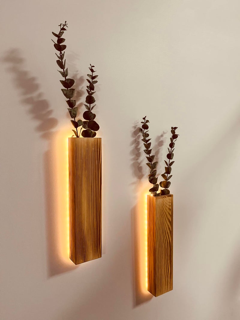 Comtelek Artificial Eucalyptus with LED Lights Wall Planters Rustic Wall Decor with Lights Wall Sconces Fake Vines for Room Decor Home Bedroom Living Room Bathroom Hanging Vase for Dried Flowers Faux Plants - Image 1