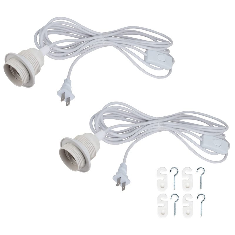 HESSION 15.6ft Plug in Pendant Light, 2-Pack Light Sockets Extension Cord, White Hanging Light Cord E26/E27 Latern Pendant Light Fixtures with ON/Off Switch - Image 1