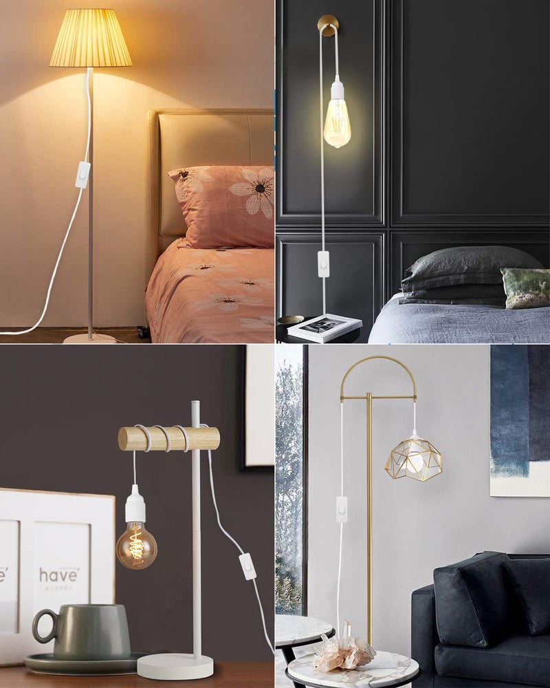 HESSION 15.6ft Plug in Pendant Light, 2-Pack Light Sockets Extension Cord, White Hanging Light Cord E26/E27 Latern Pendant Light Fixtures with ON/Off Switch - Image 5