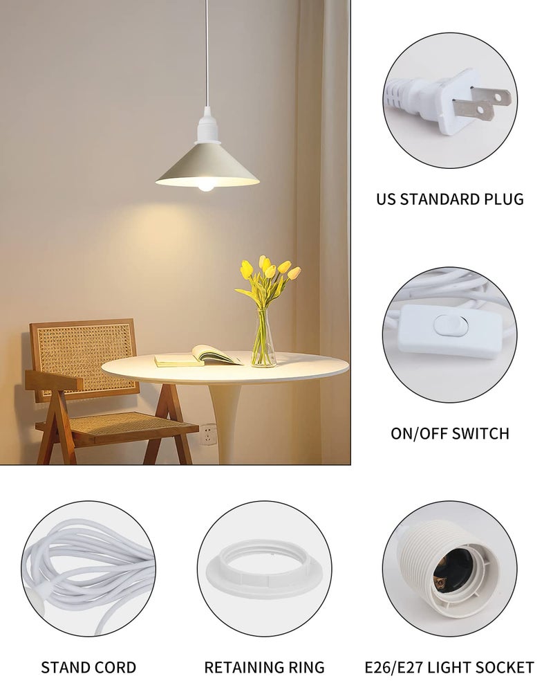 HESSION 15.6ft Plug in Pendant Light, 2-Pack Light Sockets Extension Cord, White Hanging Light Cord E26/E27 Latern Pendant Light Fixtures with ON/Off Switch - Image 3