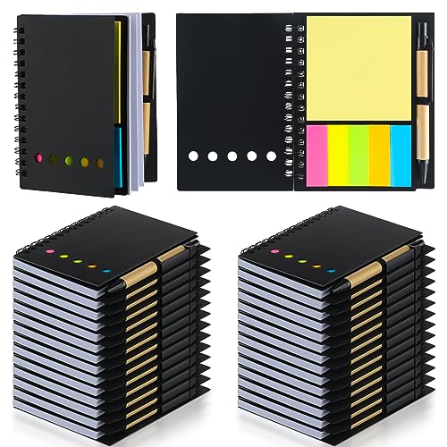 Qilery 30 Pack Lined Spiral Notebook Small Notepad and Pen Set Steno Pads Lined Notepad Black Pocket Notebook for Business Office School Supplies - Image 1