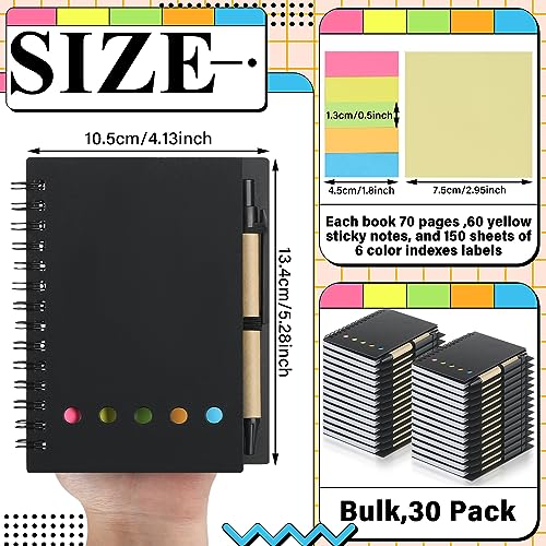 Qilery 30 Pack Lined Spiral Notebook Small Notepad and Pen Set Steno Pads Lined Notepad Black Pocket Notebook for Business Office School Supplies - Image 2