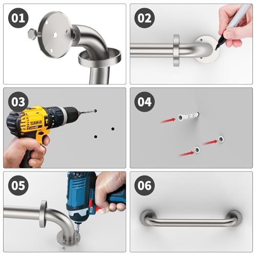 ZUEXT 12 Inch Shower Grab Bar Satin Brushed Nickel, ZUEXT Stainless Steel Safety Grab Bar Handle, Bathroom Balance Bar, Safety Hand Rail Support - Handicap, Elderly, Injury, Senior Assist Bath Handle - Image 5