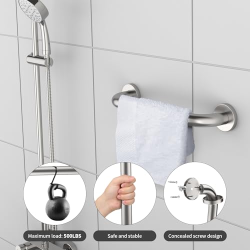 ZUEXT 12 Inch Shower Grab Bar Satin Brushed Nickel, ZUEXT Stainless Steel Safety Grab Bar Handle, Bathroom Balance Bar, Safety Hand Rail Support - Handicap, Elderly, Injury, Senior Assist Bath Handle - Image 3