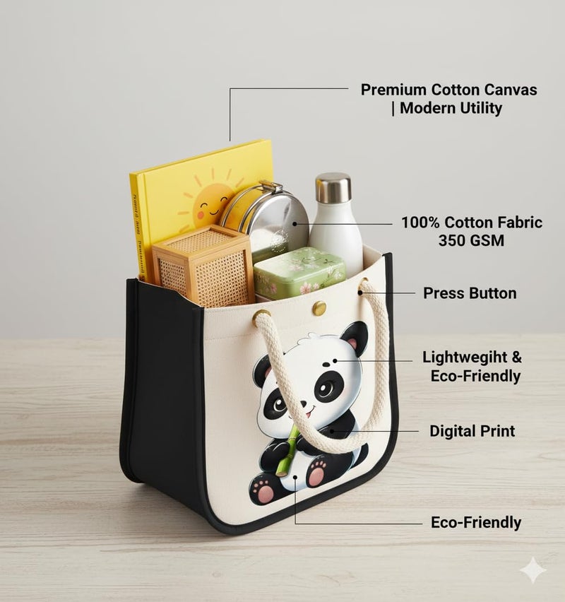 HOBBY INDIA Kids Lunch Bag | Cute & Stylish Mini Tiffin Bag for Boys & Girls | Cute Cotton Cartoon Design I Perfect For Picnic Tuition School, Preschool & Playschool - Image 4