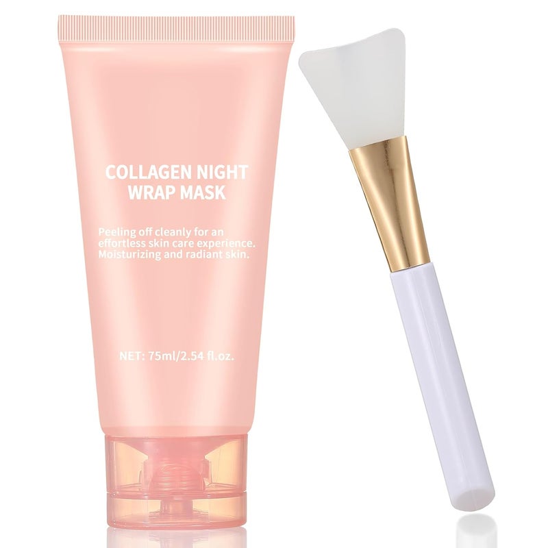 Collagen Night Wrapping Mask PeelOff Overnight Collagen Face Mask  Deeply Hydrates  Firming  Glowy  Reduce Sagging  Wrinkle For Glowing Skin 254 floz with Mask Applicator