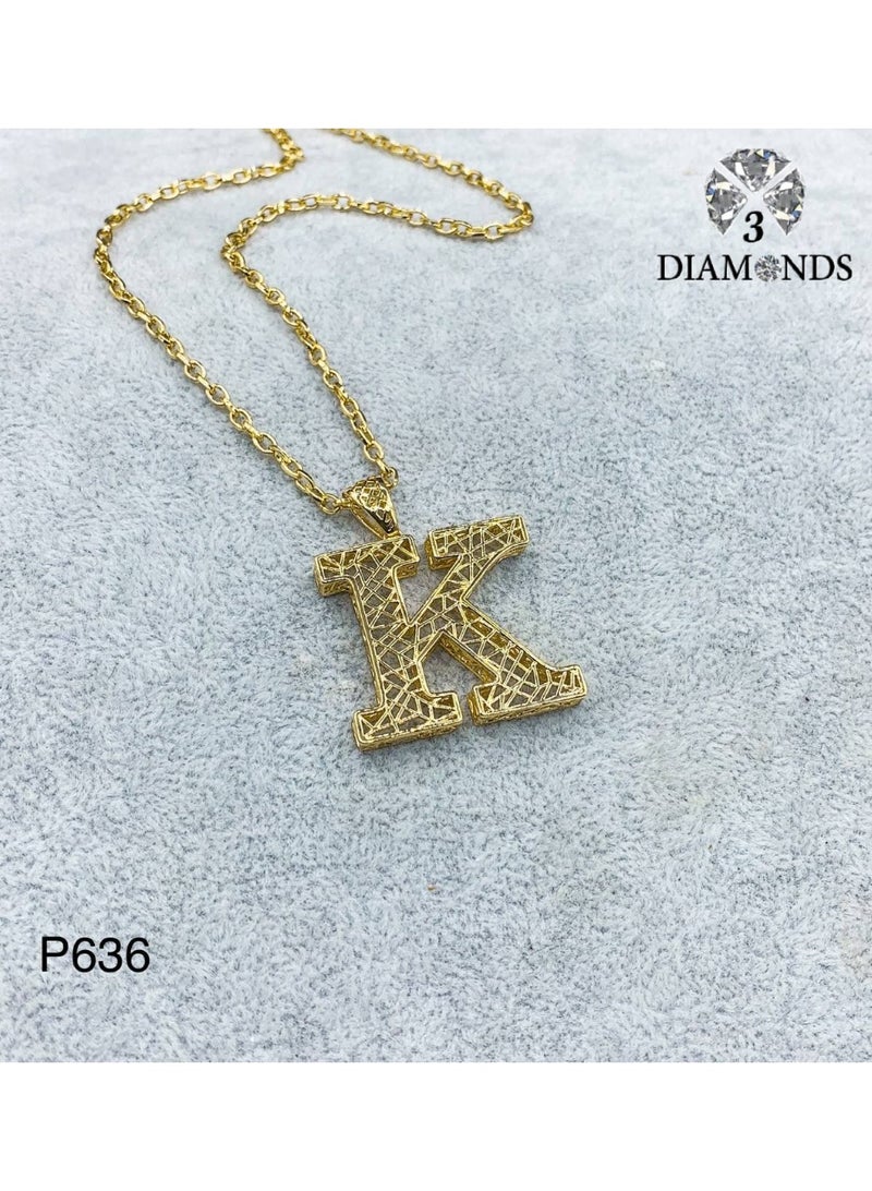 3Diamonds 3DIAMONDS Women’s Gold-Plated Necklace with Letter "K" Pendant – Chic Personalized Jewelry 