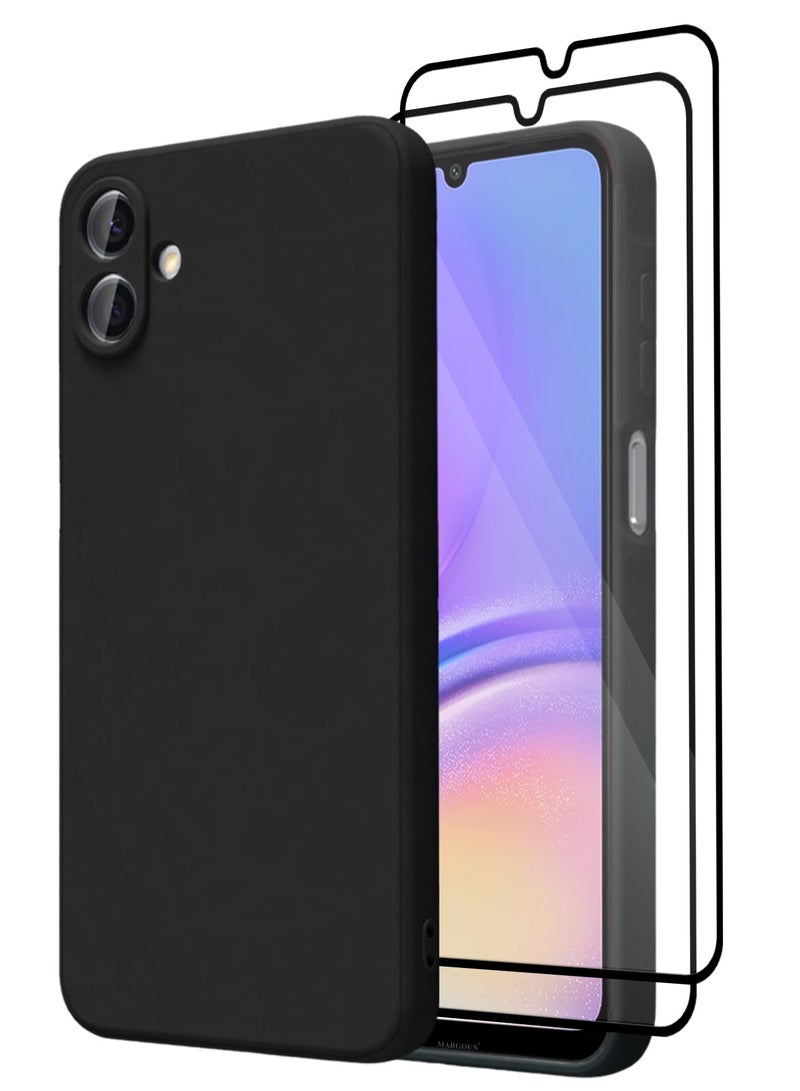 3Packs Liquid Silicone Case for Samsung Galaxy A05 Protective Phone Case with Soft Anti-Scratch Microfiber Lining Utra Slim Drop Protection Phone Cover with Two 3D Screen Protectors - Black - Image 1