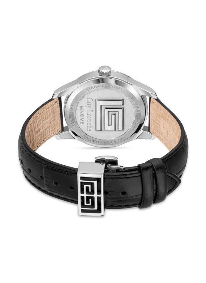 Guy Laroche Maxime 40mm Men's Analog Swiss Watch with Black Genuine Leather Strap  - Image 3