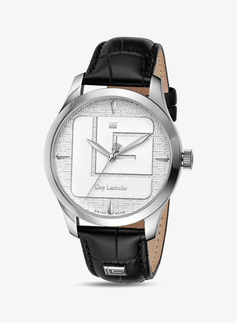 Guy Laroche Maxime White Dial Black Leather Strap Analog Watch for Men 40mm