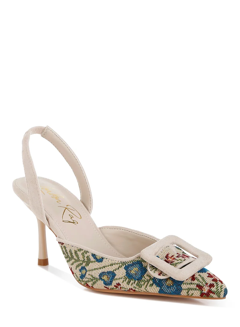London Rag Embroidered Buckle Detail Stiletto Heels in Beige