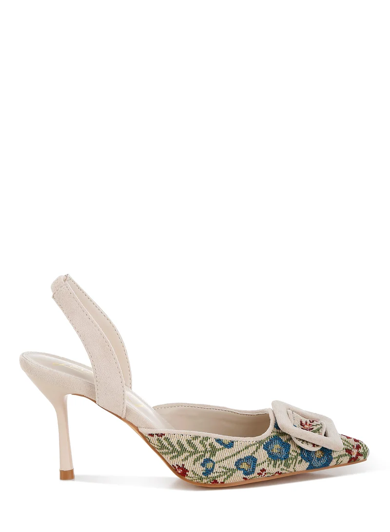 London Rag Embroidered Buckle Detail Stiletto Heels in Beige