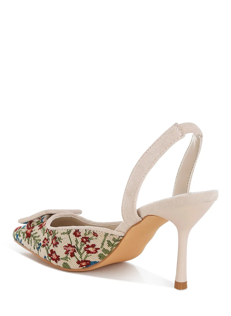 London Rag Embroidered Buckle Detail Stiletto Heels in Beige
