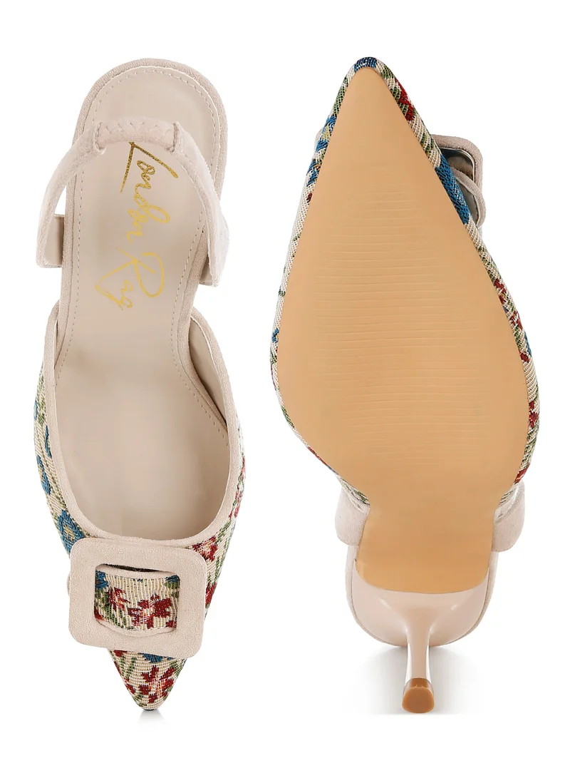 London Rag Embroidered Buckle Detail Stiletto Heels in Beige