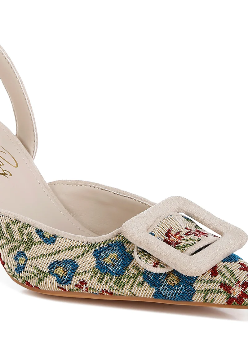London Rag Embroidered Buckle Detail Stiletto Heels in Beige