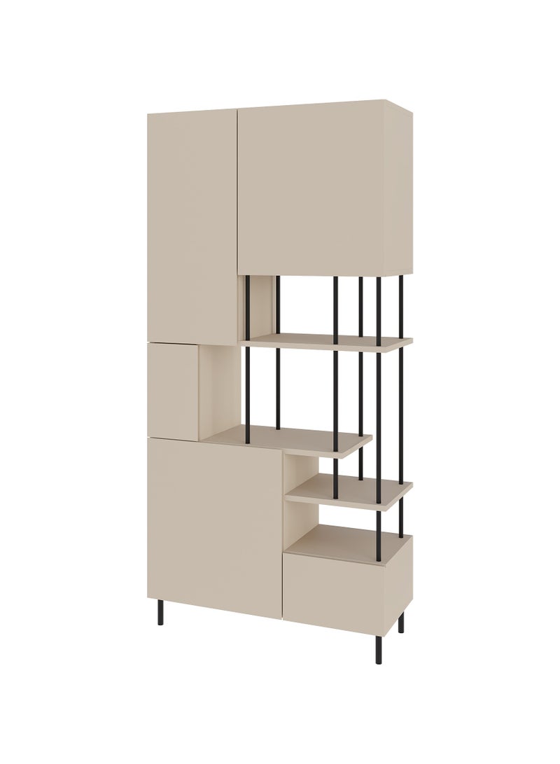 Mourah Home Key Bookcase Modern Book Shelf Cabinet 4 Tier 5 Door Multi Storage Bookshelf Rack With Metal Legs Display Cabinet For Bedroom Living Room  34X175X84Cm Beige  - Image 5