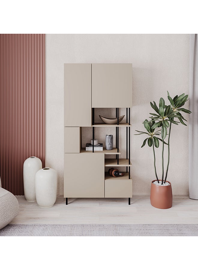 Mourah Home Key Bookcase Modern Book Shelf Cabinet 4 Tier 5 Door Multi Storage Bookshelf Rack With Metal Legs Display Cabinet For Bedroom Living Room  34X175X84Cm Beige  - Image 1