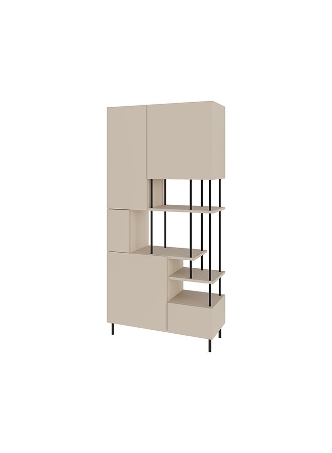 Mourah Home Key Bookcase Modern Book Shelf Cabinet 4 Tier 5 Door Multi Storage Bookshelf Rack With Metal Legs Display Cabinet For Bedroom Living Room  34X175X84Cm Beige  - Image 2