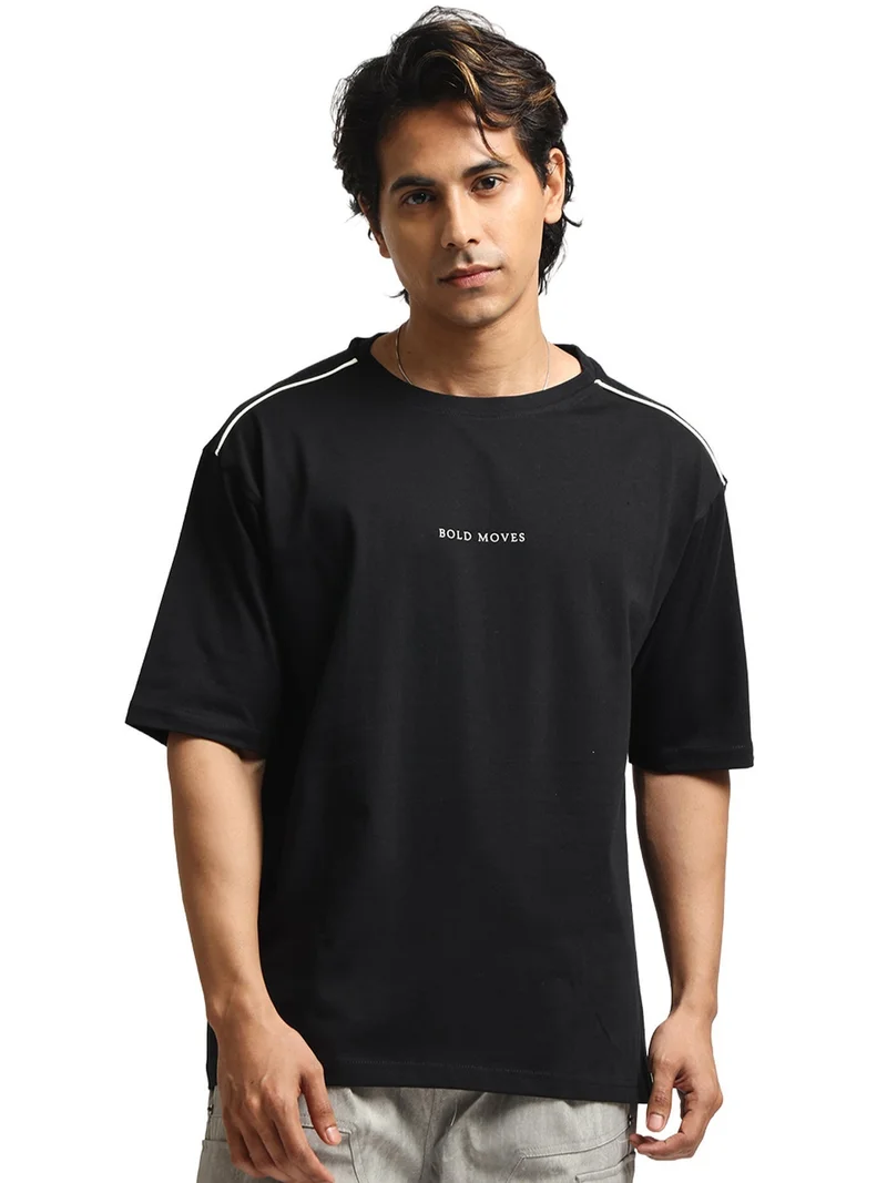 مانياك Maniac Mens Printed Round Neck Half Sleeve Cream and Brown Cotton Tshirt