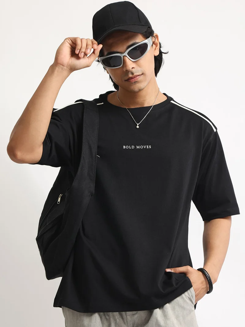 مانياك Maniac Mens Printed Round Neck Half Sleeve Cream and Brown Cotton Tshirt