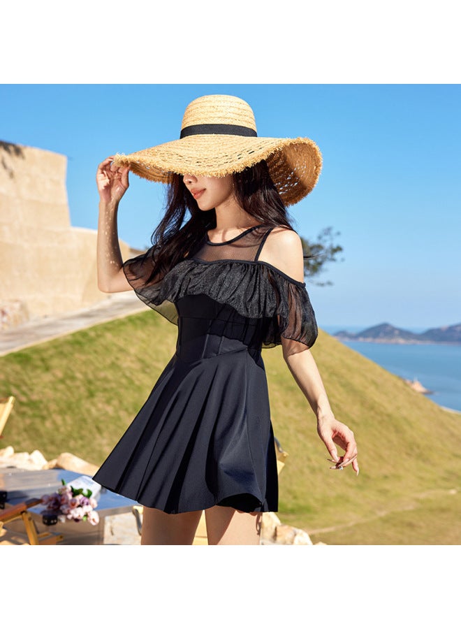 Generic 2024 New One-piece Swimwear Chest Pad Lotus Sleeve Plus Size Swimwear Sexy Korean Swimwear Women's Hot Spring Swimwear 