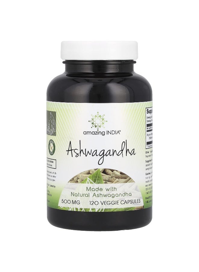 Amazing India Amazing India, Ashwagandha, 500 mg, 120 Veggie Capsules  - Image 1