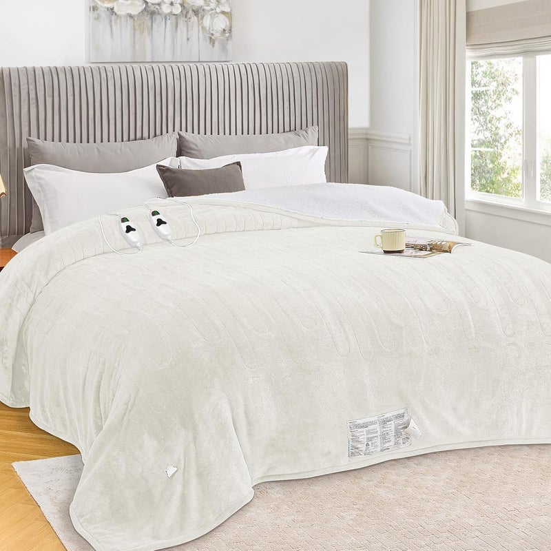 greenoak Heated Blanket Electric King Size 100"X90" Dual Control, Heating Blankets with 10 Levels 8 Hours Auto-Off Overheat Protection, Soft Flannel Sherpa Fluffy House Warming GIF, ETL Pure White - Image 1