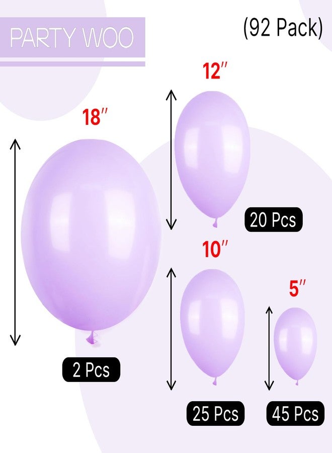 PartyWoo Lavender Balloons 92 pcs Different Sizes Pack of 18 12 10 5 Inch Light Purple Pastel Purple Lilac Balloon Arch Kit Garland for Graduation Baby Shower Birthday Party Decorations Purple-Q10 - Image 4