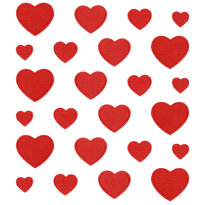 Bremorou 24PCS Red Hearts Patches  Embroidered Iron OnSew on Heart Shape Patches for Clothing Dress Hat Socks Jeans
