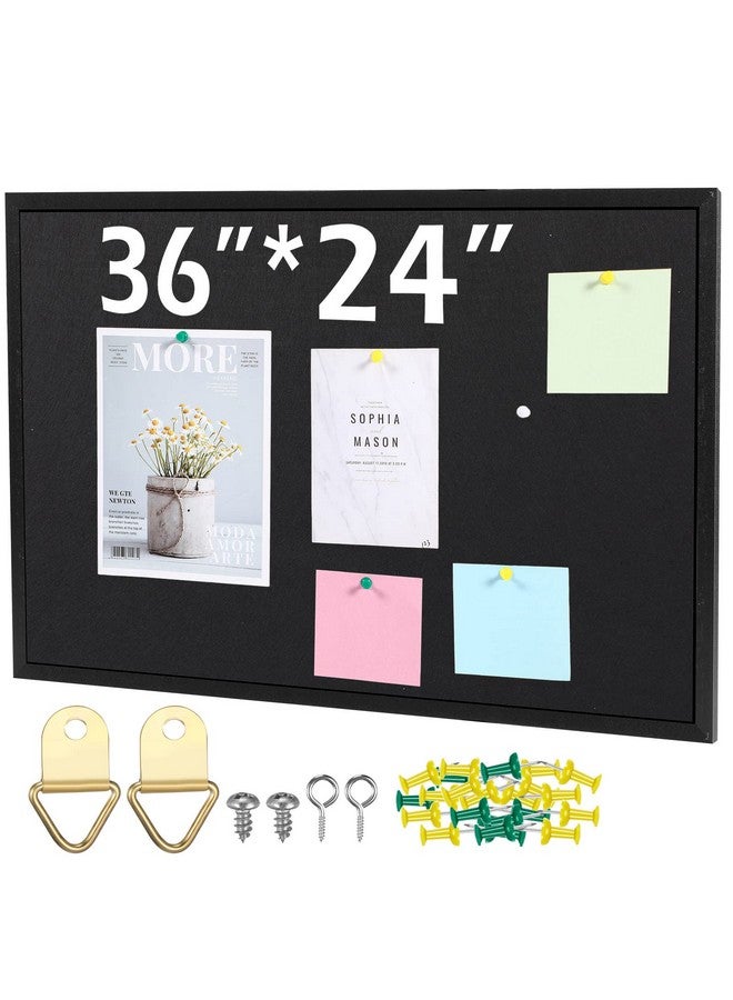 Teling Black Cork Bulletin Board 36" X 24" Large Wood Framed Cork Board With Pins Eye Bolts Screws Notice Pin Board Hook Wall Mounted Corkboard For Home School Office Walls(Black Frame) - Image 1