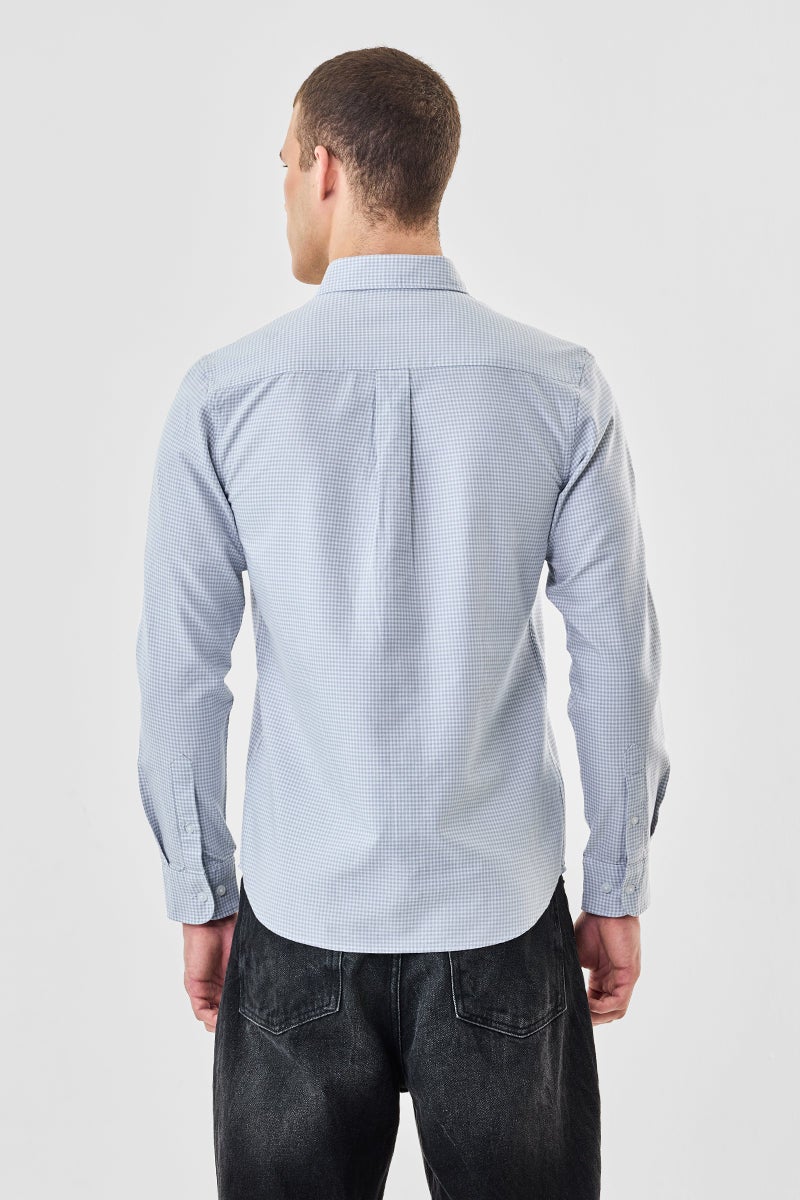 سنيتش قميص قطني % بقصة ضيقة بنقوش مربعات صغيرة - Image 5