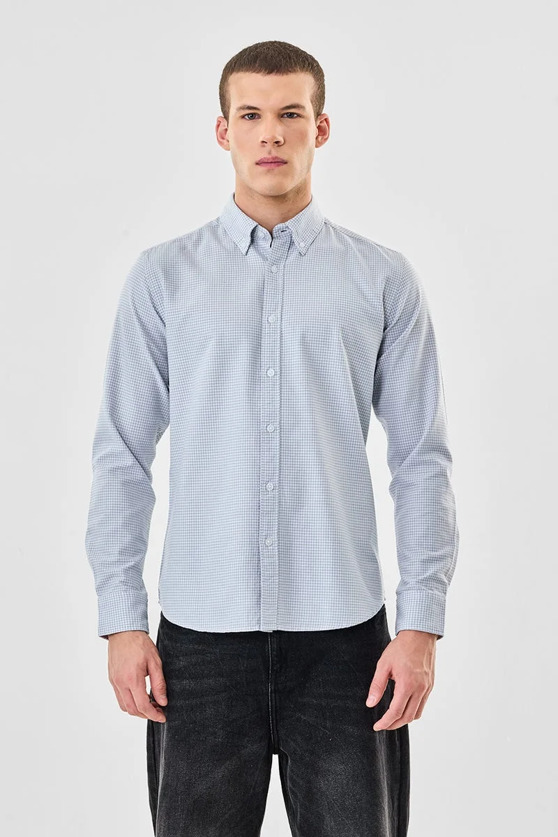 سنيتش قميص قطني % بقصة ضيقة بنقوش مربعات صغيرة