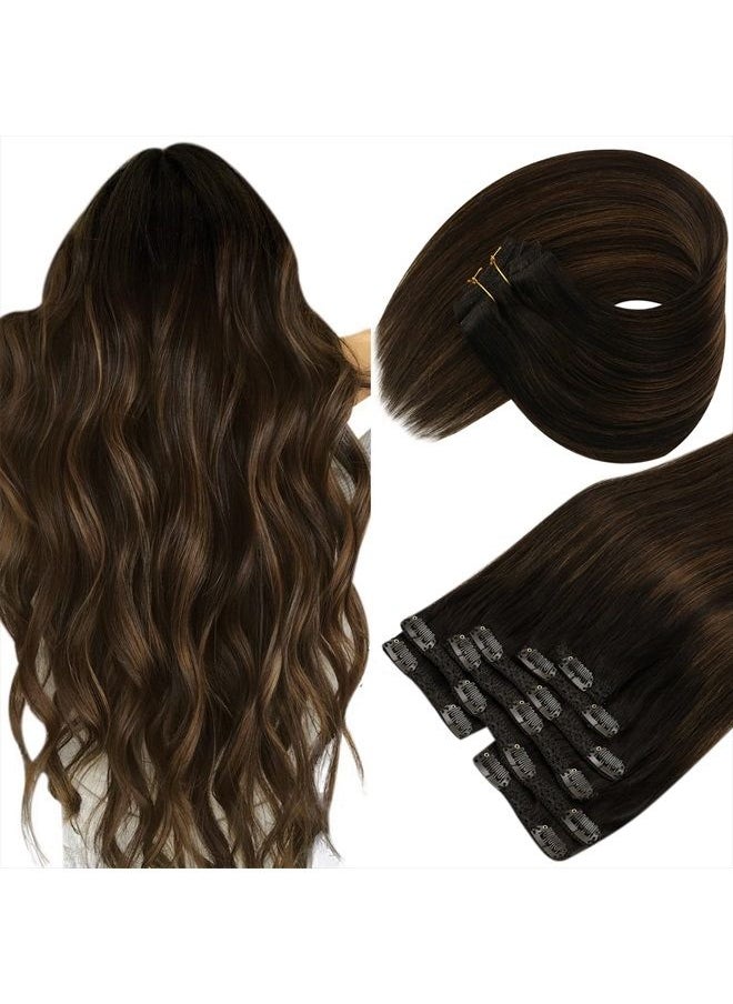 Sunny Hair Sunny Clip in Hair Extensions Real Human Hair Brown Hair Extensions Clip ins Soft and Silky Real Hair Extensions Clip in Human Hair Dark Brown Balayage Medium Brown Hair Extensions 20inch 7Pcs 120G  - Image 1