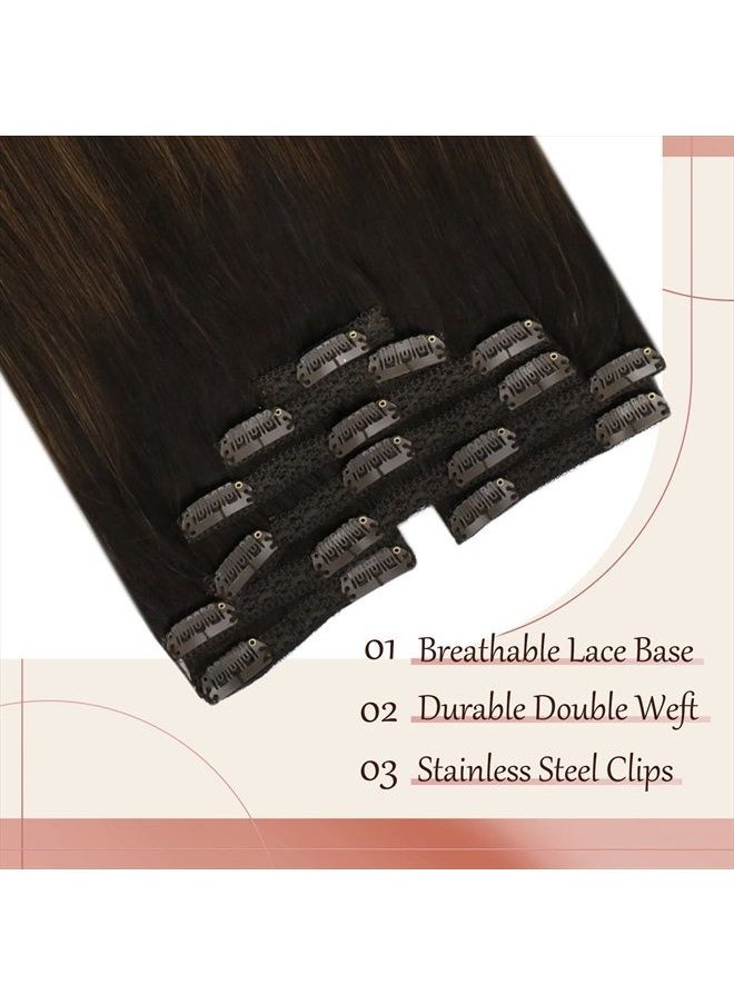 Sunny Hair Sunny Clip in Hair Extensions Real Human Hair Brown Hair Extensions Clip ins Soft and Silky Real Hair Extensions Clip in Human Hair Dark Brown Balayage Medium Brown Hair Extensions 20inch 7Pcs 120G  - Image 4