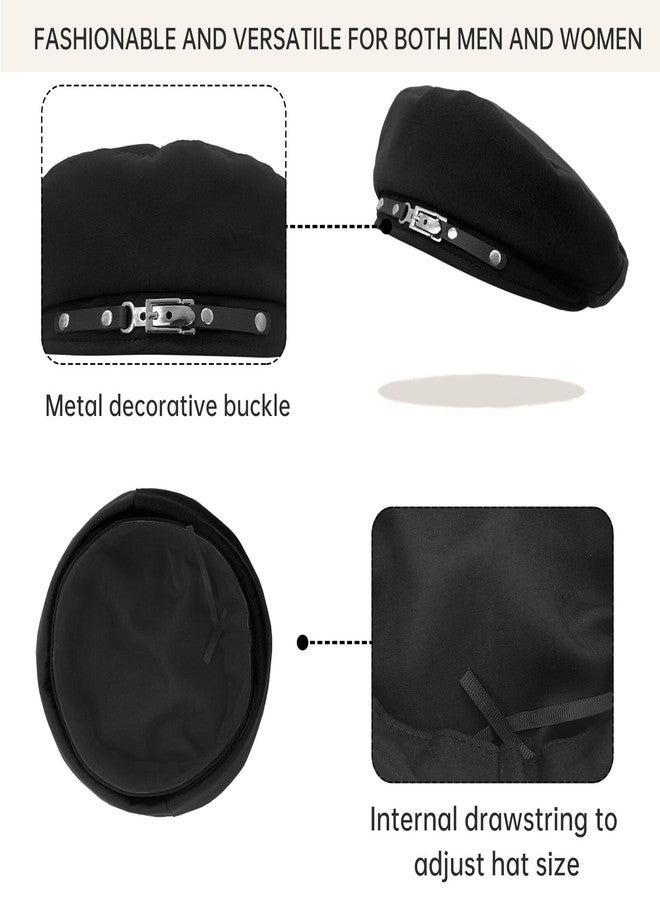 FEOYA Black Beret Hats for Women Classic French Cap Solid Color Cotton Artist Painter Beanie with Metal Decorative Buckle - Image 5