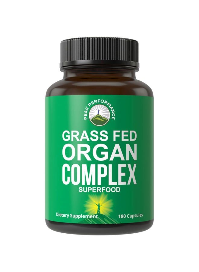 Peak Performance Grass Fed Beef Organ Complex from New Zealand (180 Capsules) Desiccated Organs Superfood Pills. GrassFed Beef Liver Capsules with Heart, Kidney, Pancreas, Spleen. Supplement - Image 1